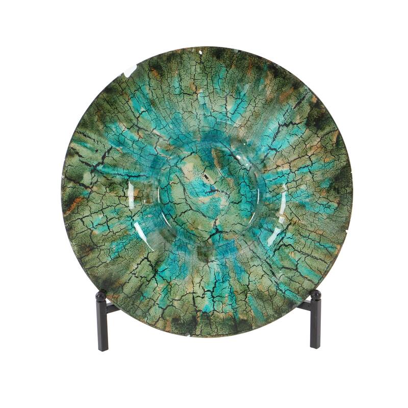Glass Geometric Handmade Mosaic Inspired Charger with Stand - Green - Roche River Decor