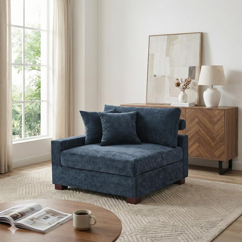 41" W Modern Chenille Corner Arm Accent Chair Sectional Module with Pillows