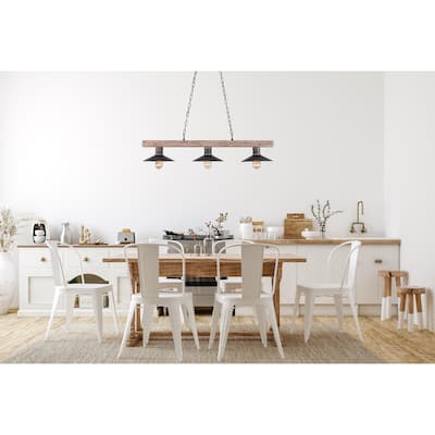 Annecy 3-light Modern Farmhouse Vintage Dinning Kitchen Aged natural Wood Island chandelier pendant - 42"W x 11"D x 10"H