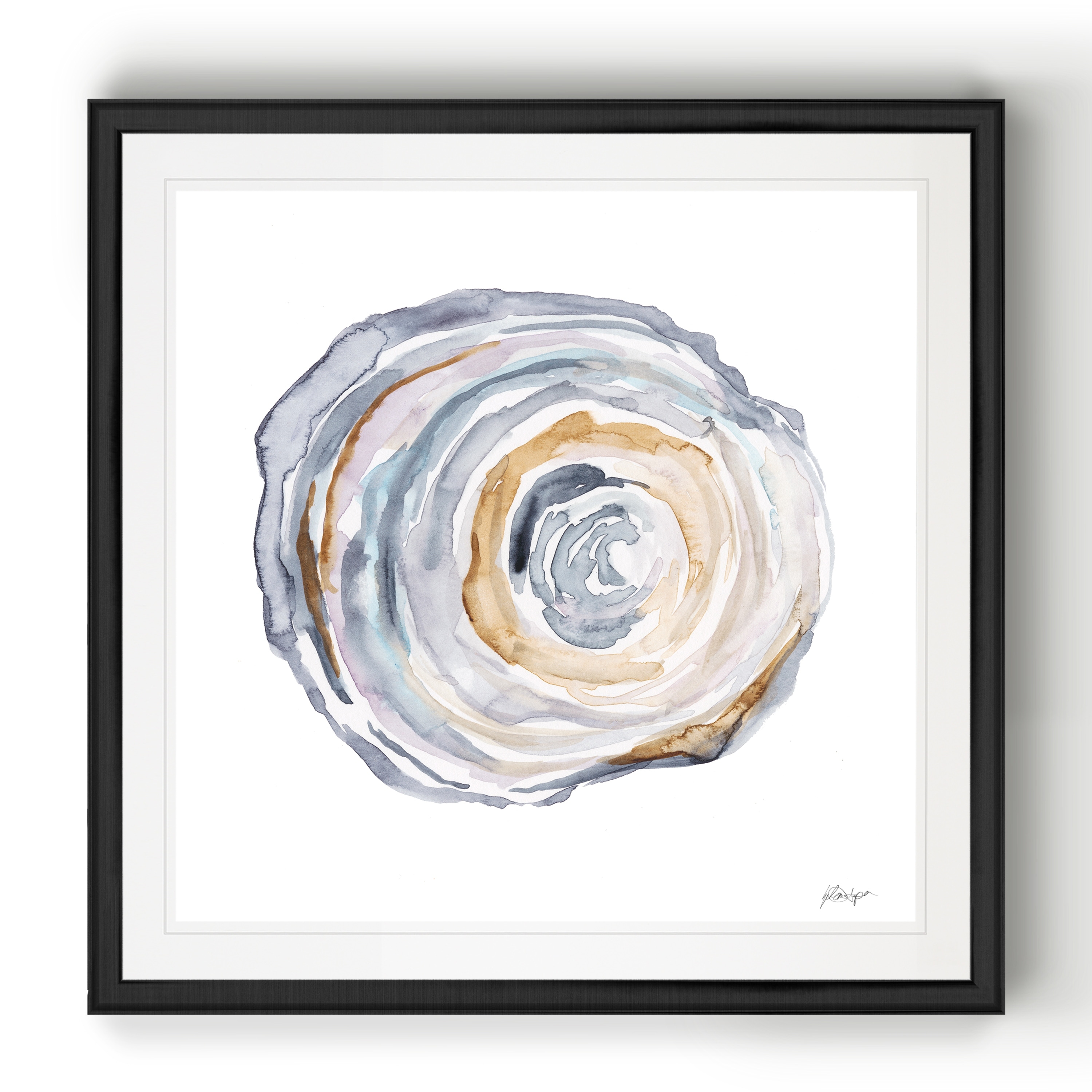 Watercolor Tree Ring IV -Black Framed Print