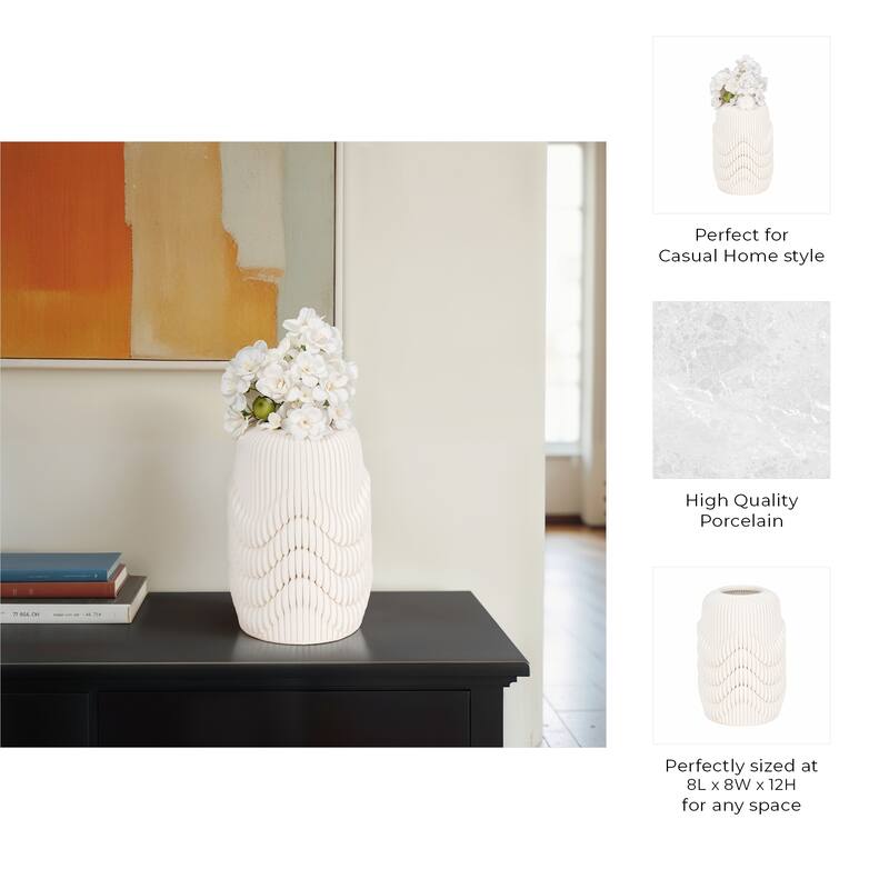 Porcelain 3D Printed Textured Vase - Ivory/Beige
