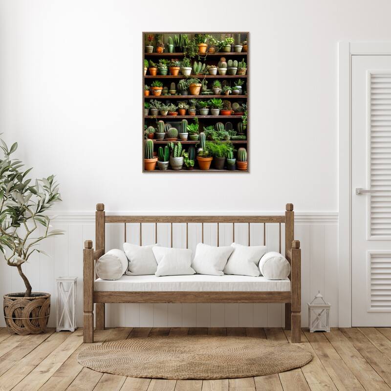 Assorted Succulents 2 by Justyna Jaszke Framed Canvas Wall Art Print - Sylvie Beaded Gold