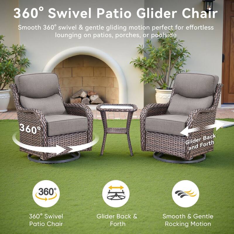 Pocassy Patio Swivel Chairs with 43 inch Fire Pit Table Set