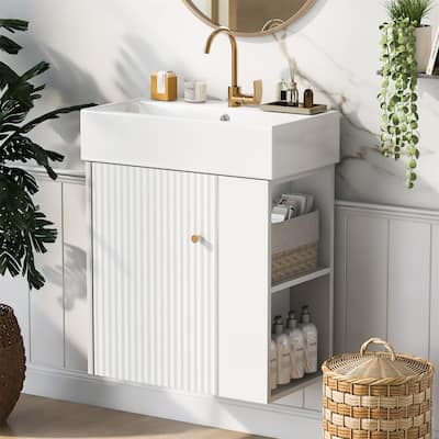 21.6inch Modern Floating Bathroom Vanity with Ceramic Basin
