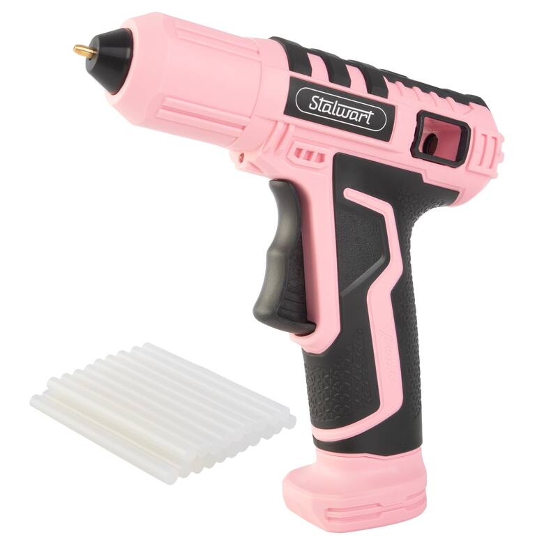 4V Cordless Glue Gun - Wireless Glue Gun Kit with 15 Second Warm-Up Time and 20 Glue Sticks - Crafting Essentials by Stalwart - Pink