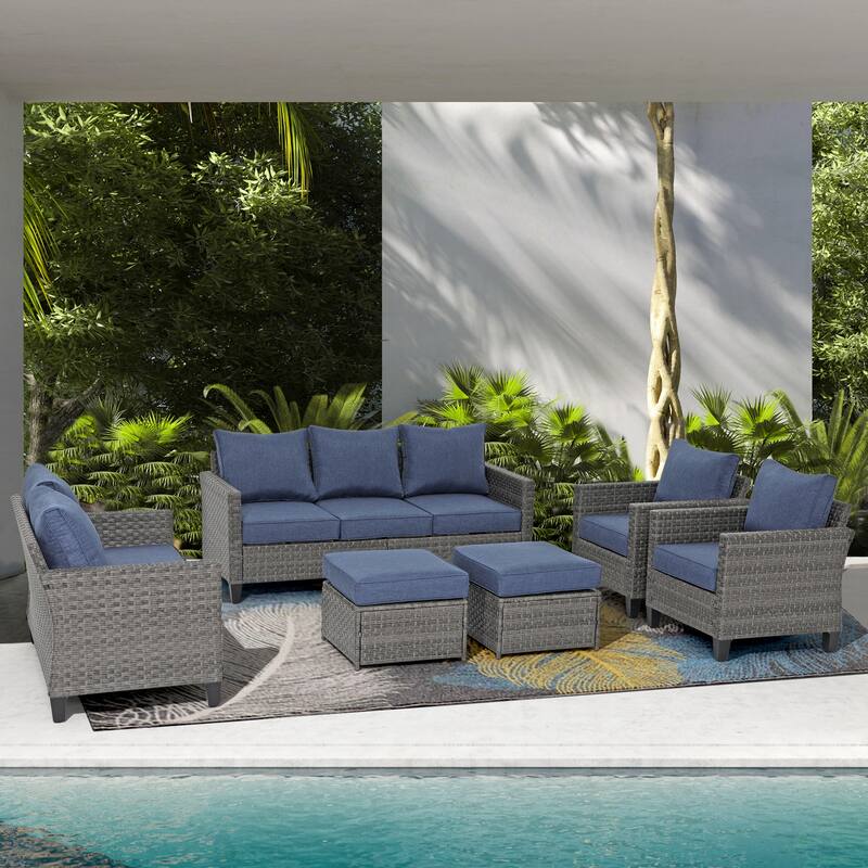 6-piece Outdoor Sectional Sofa Set Patio Furniture Set - Navy