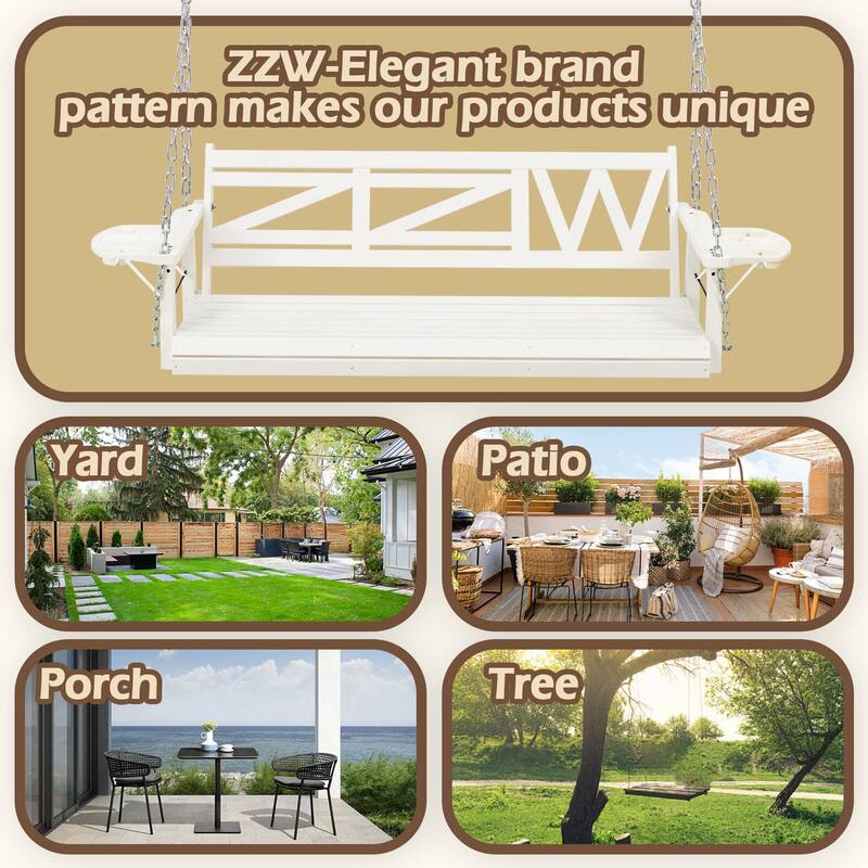 2 or 3-person Wood Porch Swing Heavy Duty with Foldable Tray