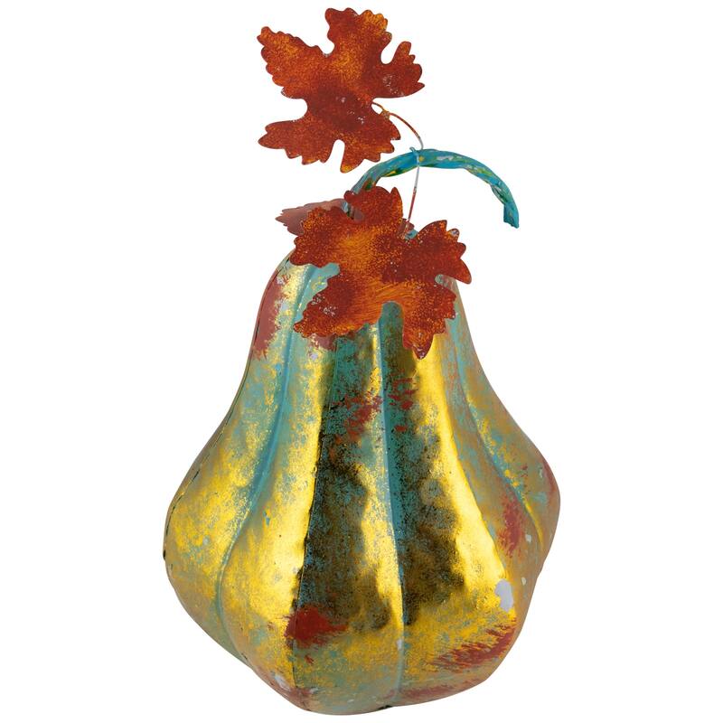 Gourd Metal Fall Harvest Decoration - 14" - Gold and Orange