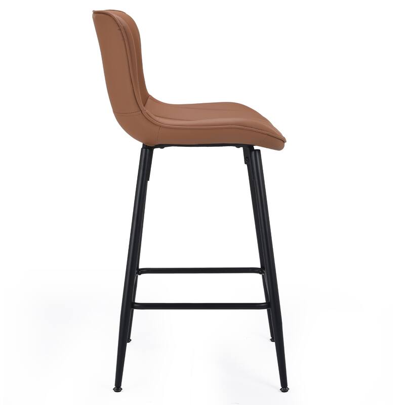 HomeRoots Set of Two 27" Brown and Black Faux Leather and Metal Low Back Counter Height Bar Chairs