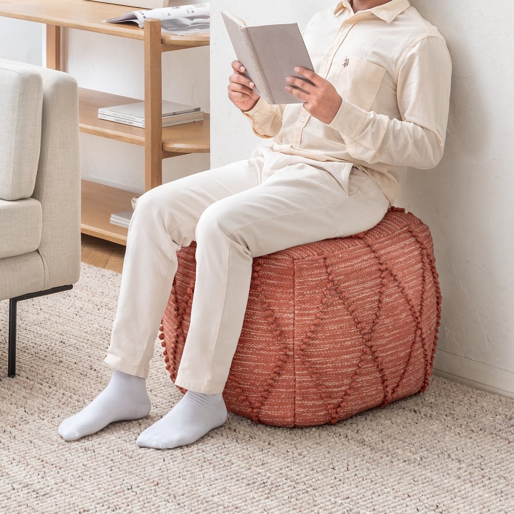 Jani Pouf Ottoman - Cotton-Blend Upholstery with Firm EPP Bead Filling - Footrest or Extra Seating for Living Room