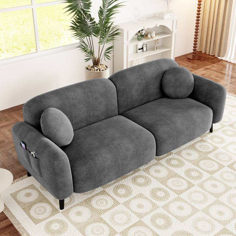 83.9" Chenille Sofa with Storage Pockets, 2-3 Seat Couch for Apartment or Living Room