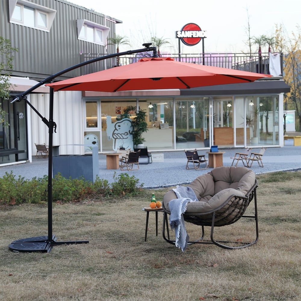 10ft Solar LED Offset Hanging Market Patio Umbrella