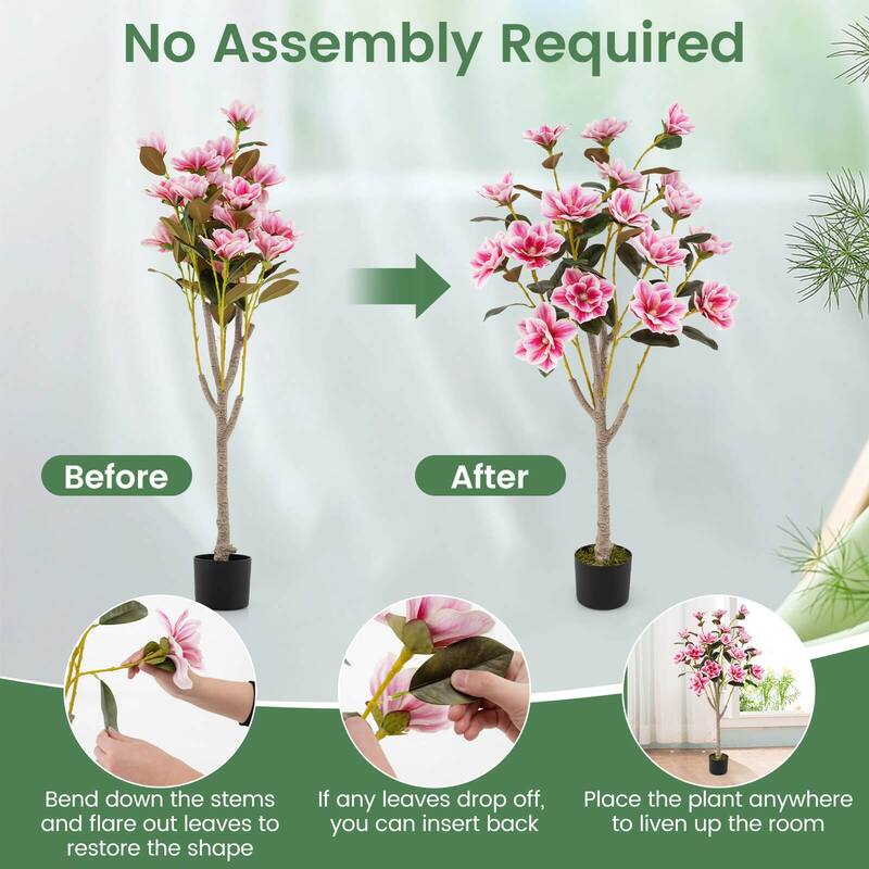 Costway 1/2 PCS 51" Artificial Magnolia Tree with Elegant PEVA Leaves - Green, White, Pink
