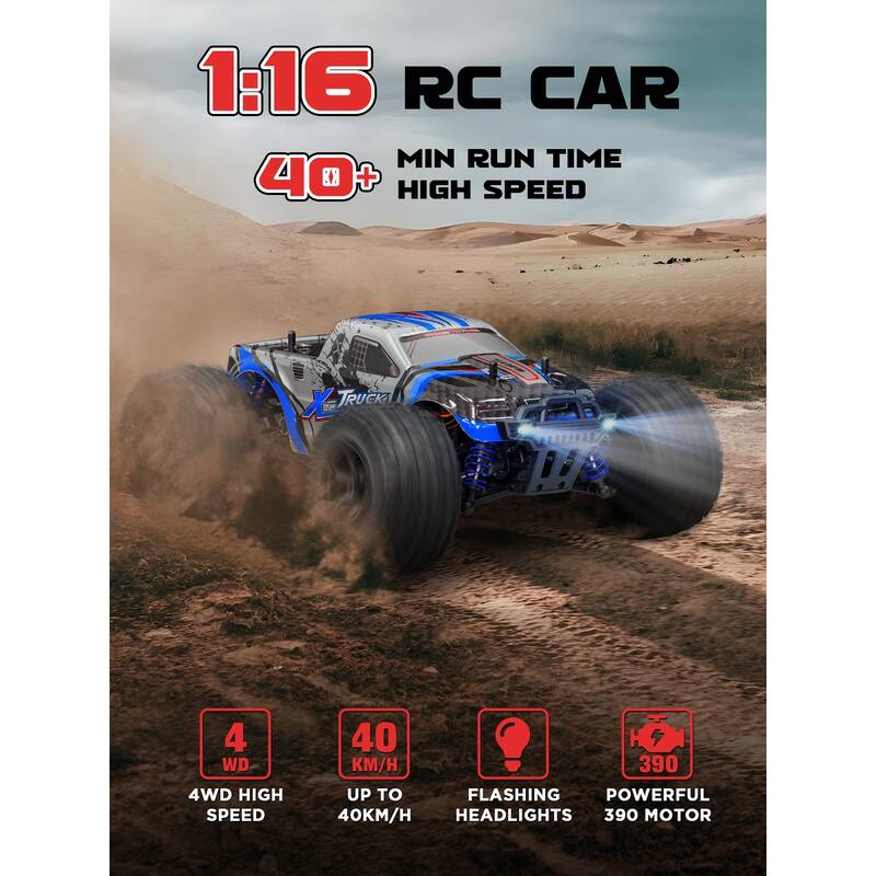 EROMMY 1:16 Fast RC Car for Kids and Adults, 4WD 40KM/H Waterproof All-Terrain Remote Control Truck with 2 Batteries