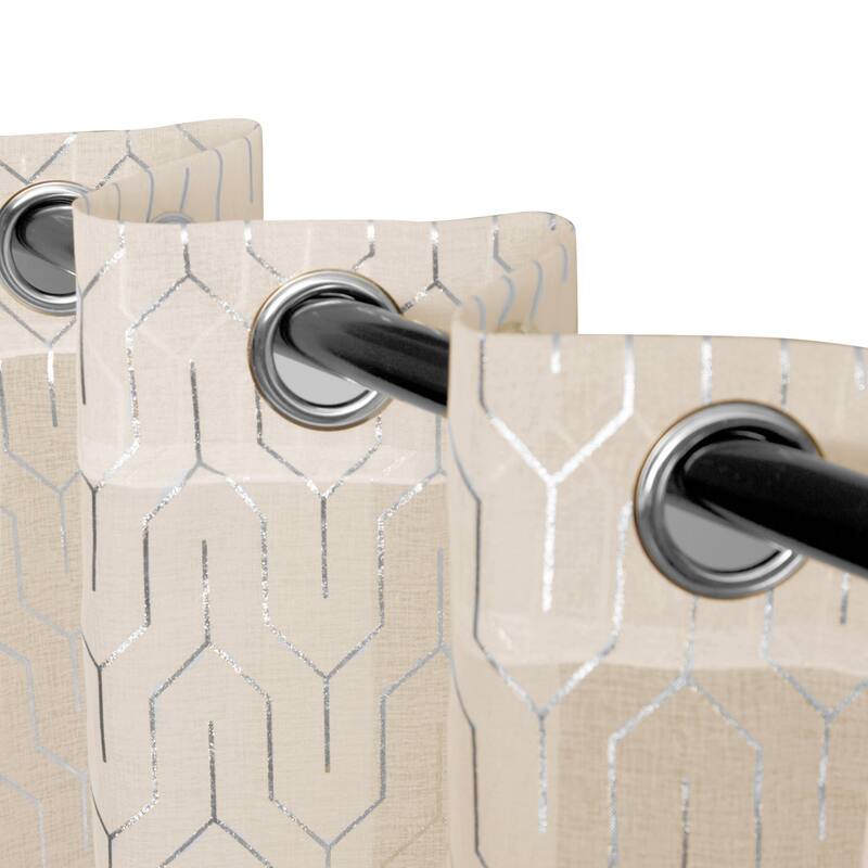 Superior Contemporary Geometric Trellis Sheer Curtains, Rod Pocket or Grommets, Set of 2