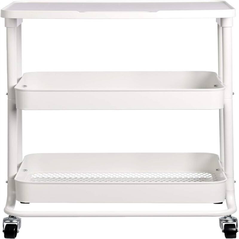 2 Tier Metal Kitchen/Utility Cart with Shelf White - 17.05"D x 31.02"W x 13.35"H
