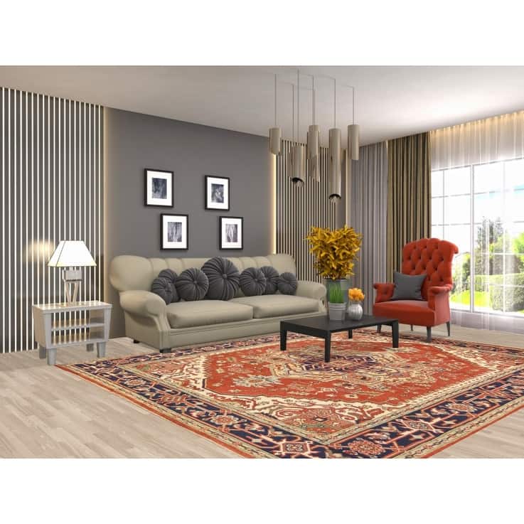 Hand Knotted Oriental 100% Wool Carpet Traditional Medallion Oranges & Rust Heriz (serapi) Area Rug - 9' 10'' X 8' 0''