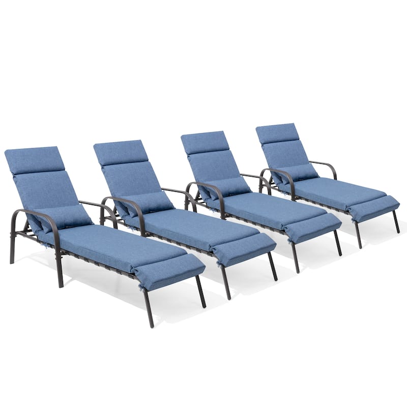 Outdoor All-weather Cushioned Adjustable Chaise Lounge Chairs Patio Pool Loungers - Dark Blue - 4PC