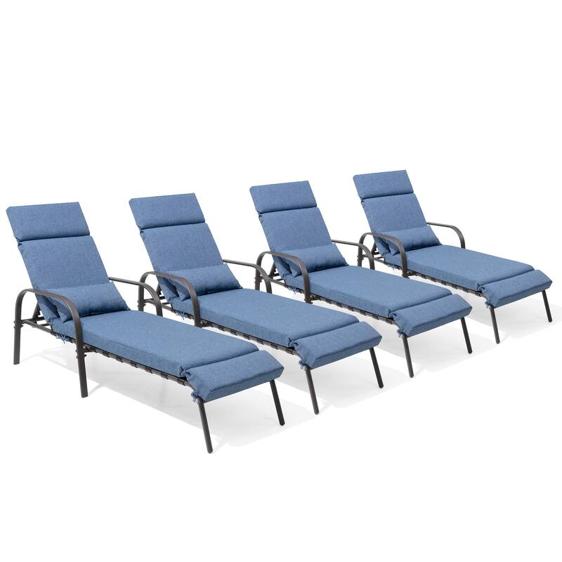 Patio Adjustable Chaise Lounge Chair with Cushion and Pillow for Outdoor & Indoor - Dark Blue - 4PC