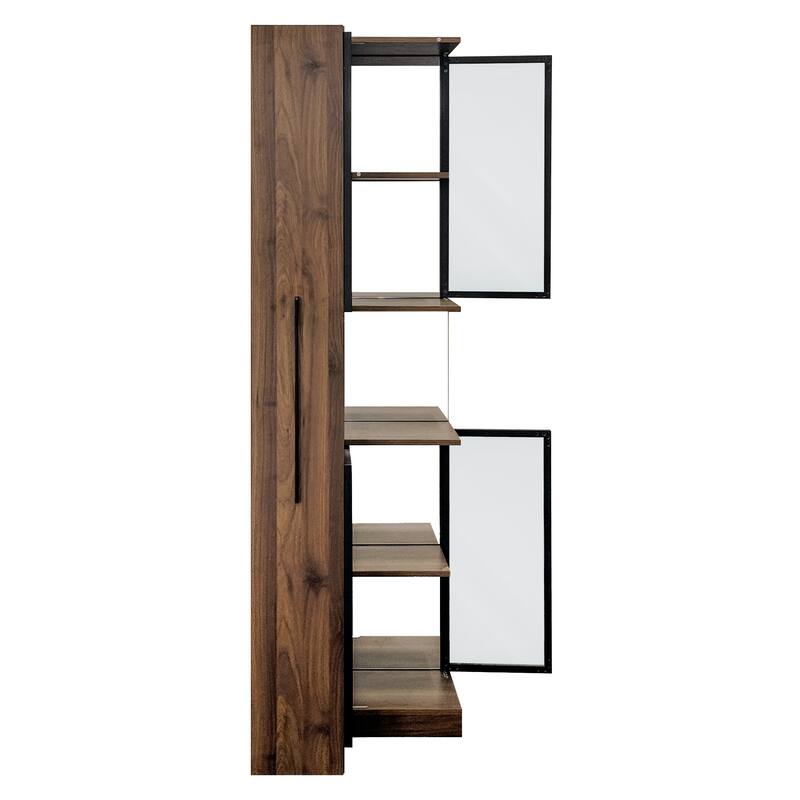 70" Display Cabinet With Glass Doors And Lights,Pull-Out Multi-Tier Storage Shelf,Wooden Display Storage Cabinets