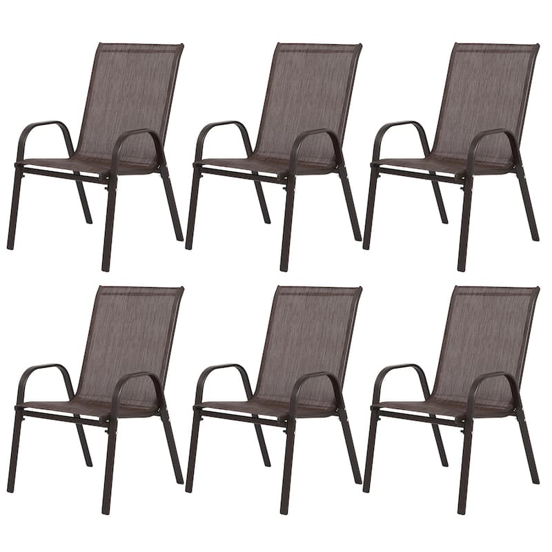 6 Piece Patio Chairs, Outdoor Camping Chairs with Breathable Textilene Fabric, Set of 6 Garden Chairsfor Garden Patio - Brown