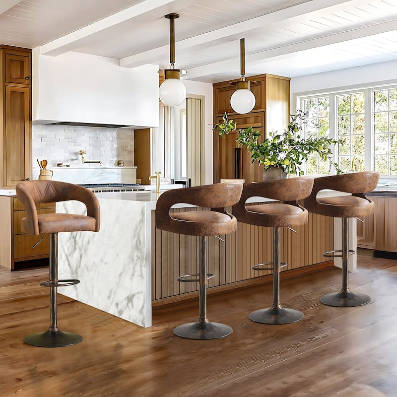VECELO Set of 2 Rounded Mid-Back Swivel Bar Stools with Adjustable Height 360° Rotation 16" Base with Footrest