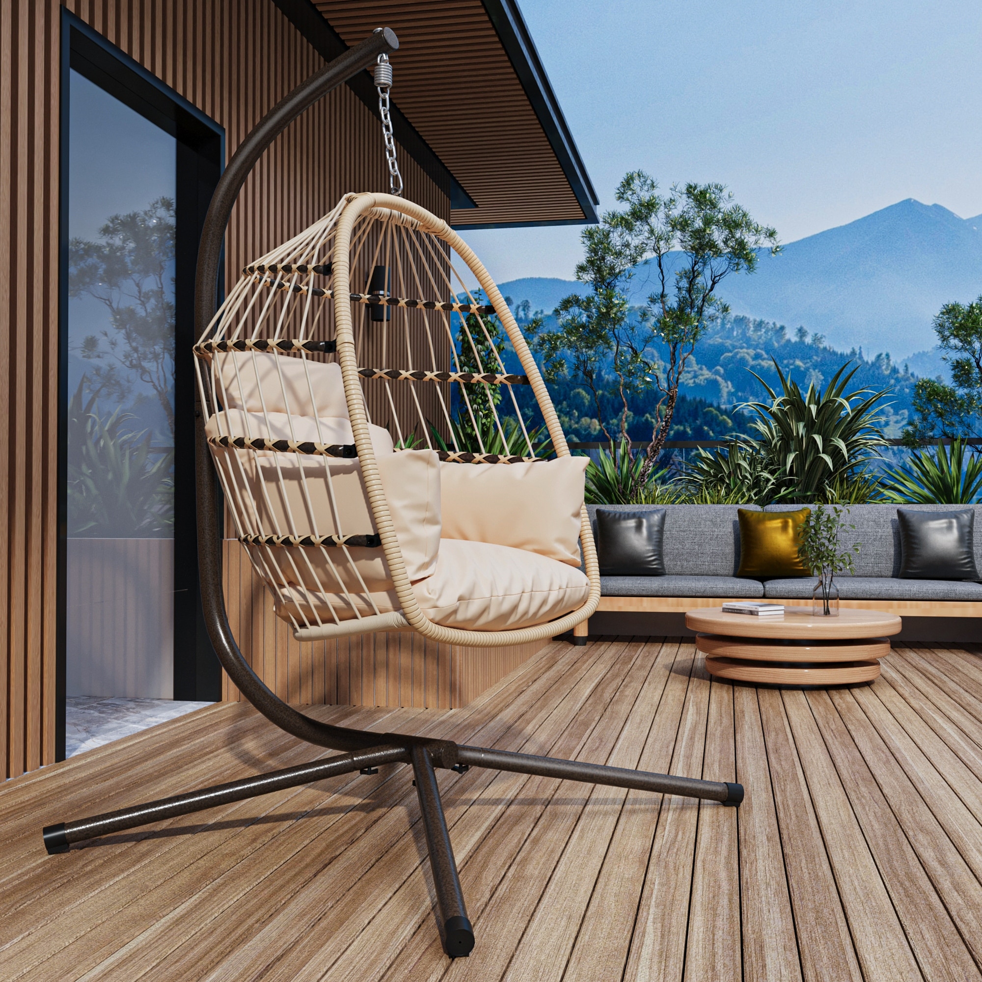 Foldable Swing Chair, Hammock with Fluffy Pillows, Comfortable