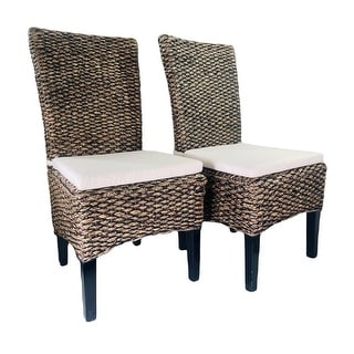 Water Hyacinth Dining Chair Pair with Cushion Dark Stain - 22