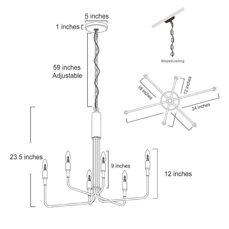 Modern 6-Light Black Candle Classic Chandelier for Dining Room