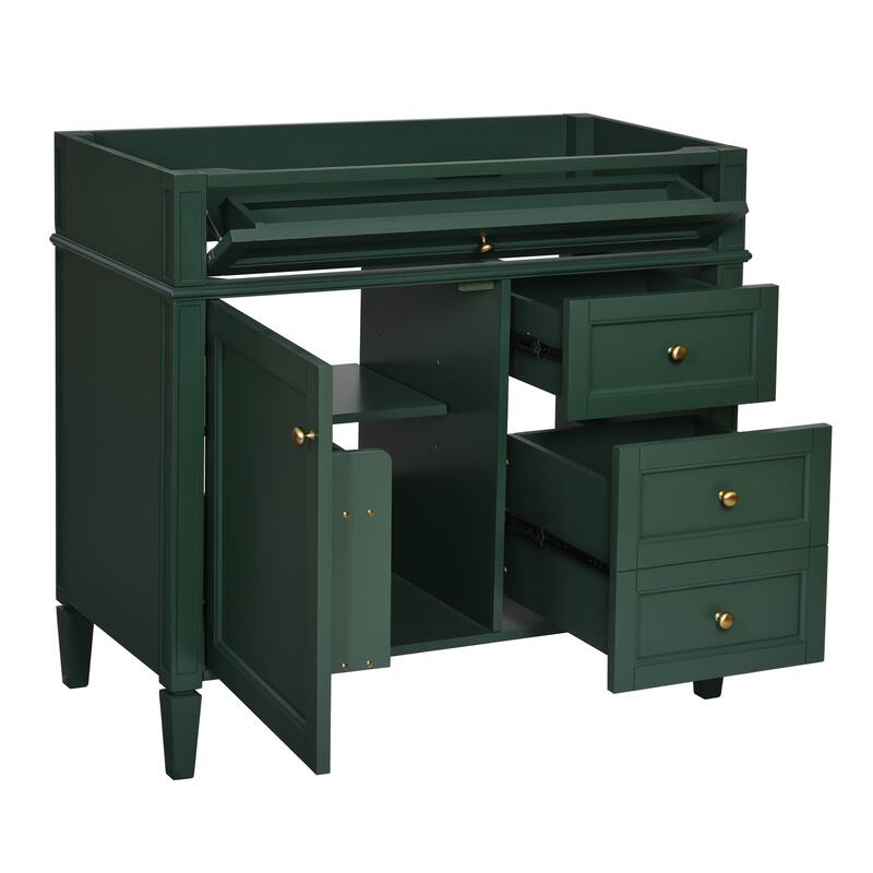 Roomfitters 36'' Bathroom Vanity, Modern Freestanding Storage Cabinet with 2 Drawers and Tip-Out Compartment, Solid Wood Frame