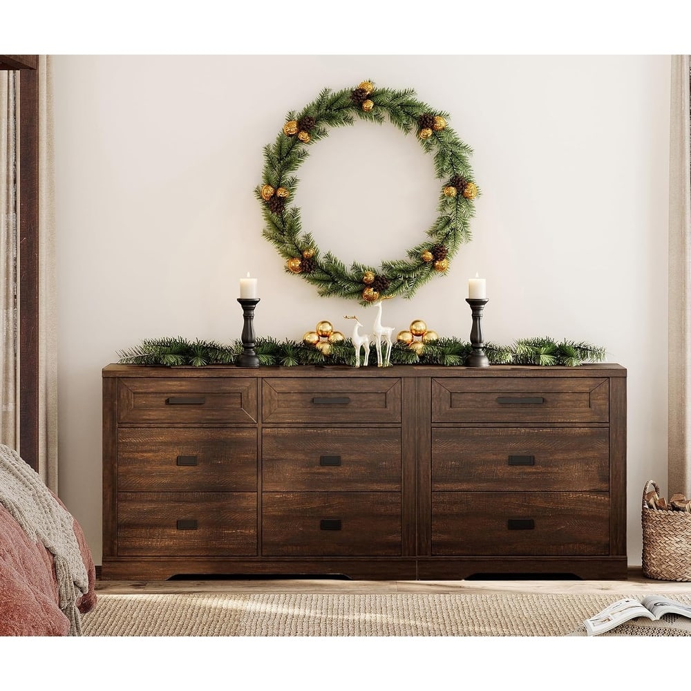 WAMPAT Mid Century Modern 2 in 1 Dresser with 9 Drawers for Bedroom