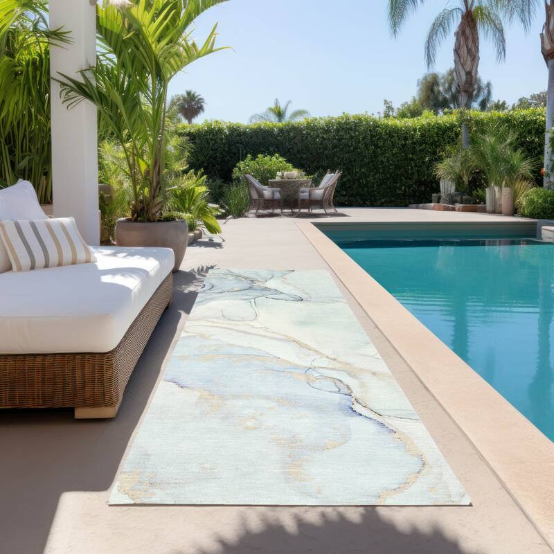 Halo Artistic Abstract Weather Resistant Classic Meets Modern Runner Outdoor Rug
