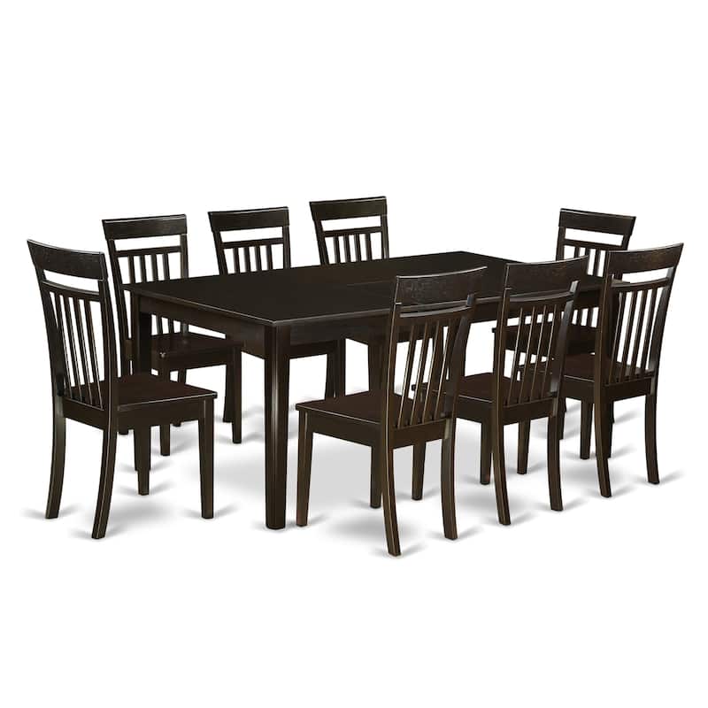 East West Furniture 9 Piece Kitchen Table Set- a Rectangle Dining Table and 8 Dining Room Chairs, Cappuccino (Seat Options)