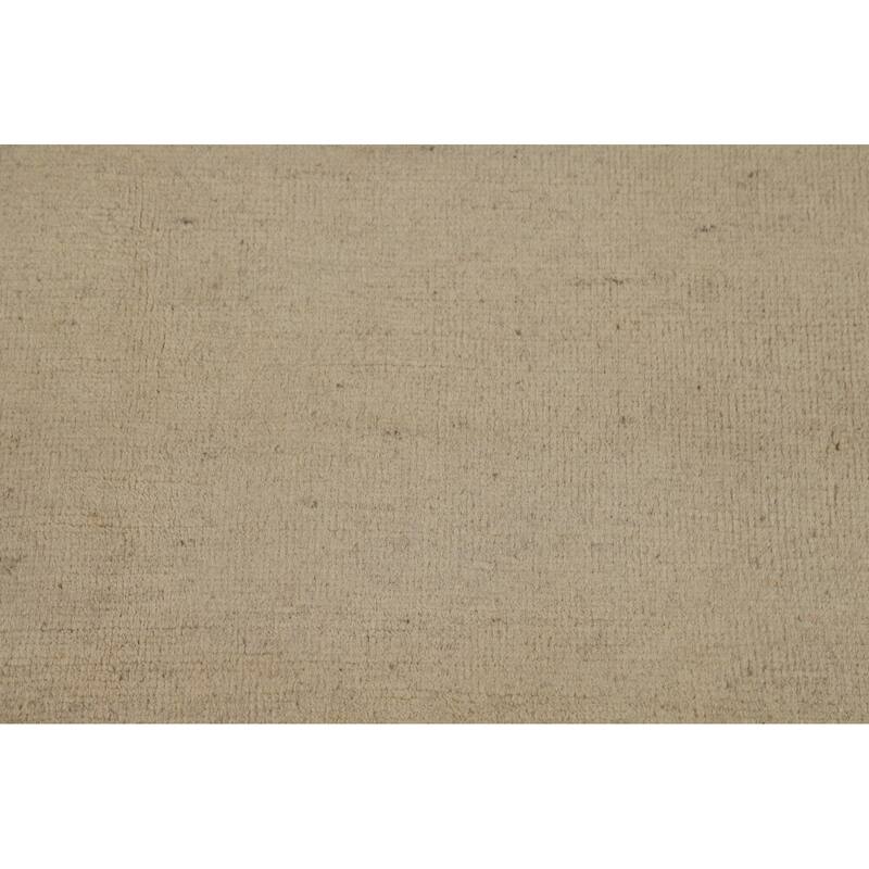 Solid Beige Gabbeh Modern Rug Hand-Knotted Wool Carpet - 4'1"x 5'8"