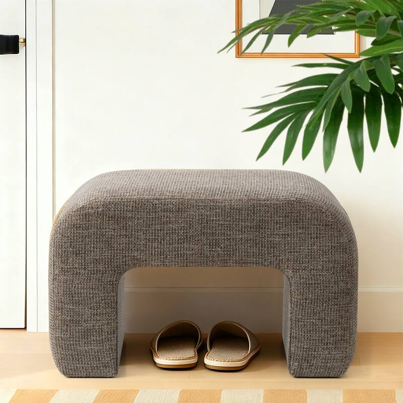 28" Fully Upholstered Small Waterfall Bench - Light Brown