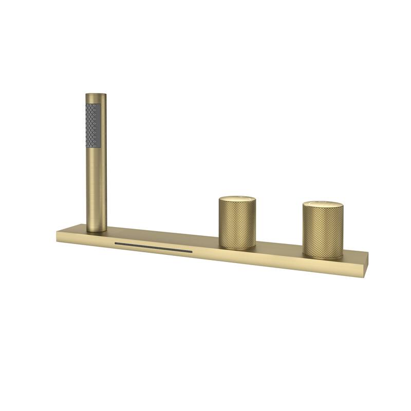 Bathtub Filler Faucet with Sprayer, 2-Handle Deck-Mount Roman Tub Faucet with Handshower Pressure Balanced Valve Included - Brushed Gold