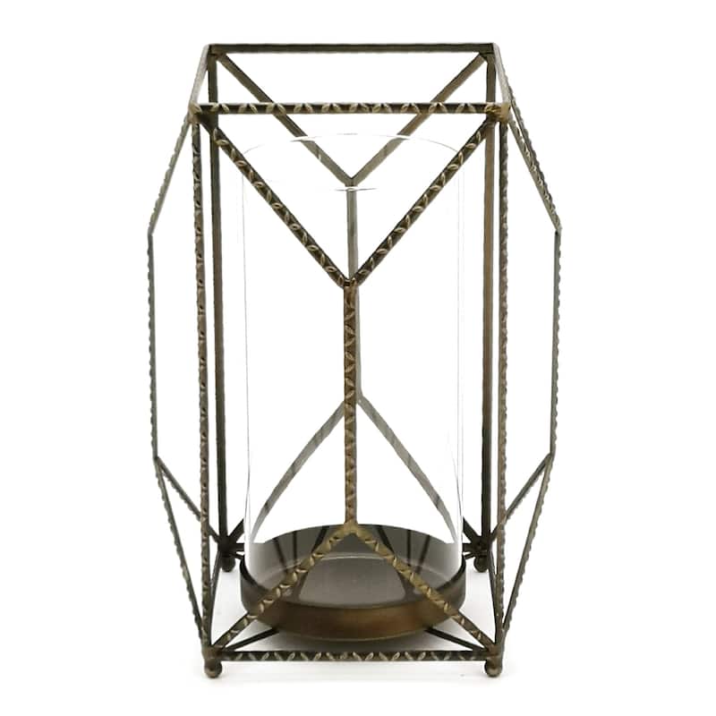 HomeRoots 12" Gold Flameless Floor Hurricane Candle Holder - 12