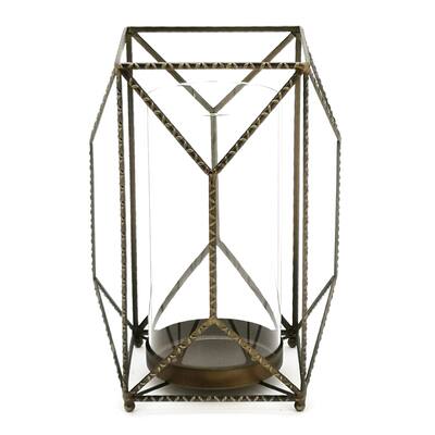 HomeRoots 12" Gold Flameless Floor Hurricane Candle Holder - 12
