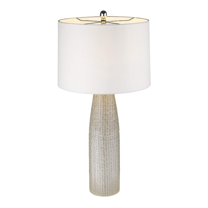 Contemporary 33 Inch Light Grey Ceramic Table Lamp with Drum Shade - 16" x 16" x 32.75"