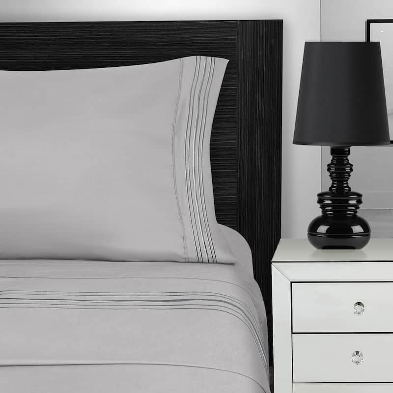 Superior Embroidered Microfiber Deep Pocket Bed Sheet Set