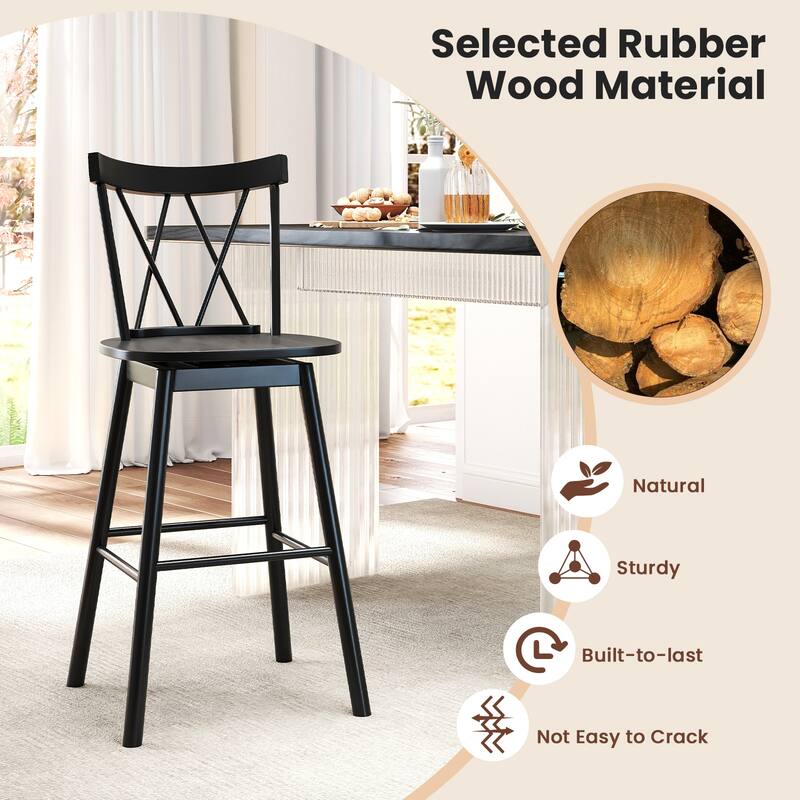 Gymax Windsor Bar Stool Set of 2 29'' Swivel Rubber Wood Dining Chairs