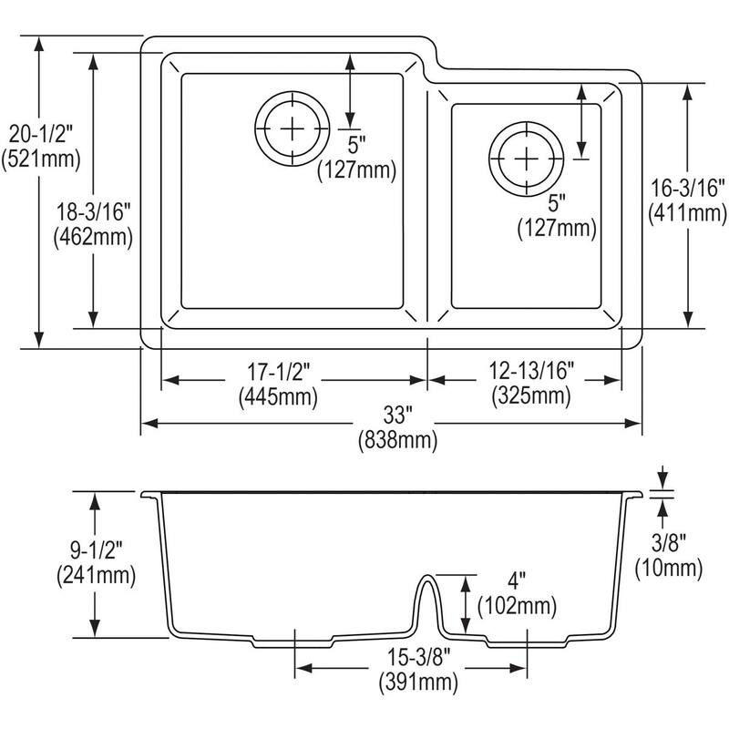 Elkay Quartz Classic 33" x 20-1/2" x 9-1/2", Offset 60/40 Double Bowl Undermount Sink with Aqua Divide