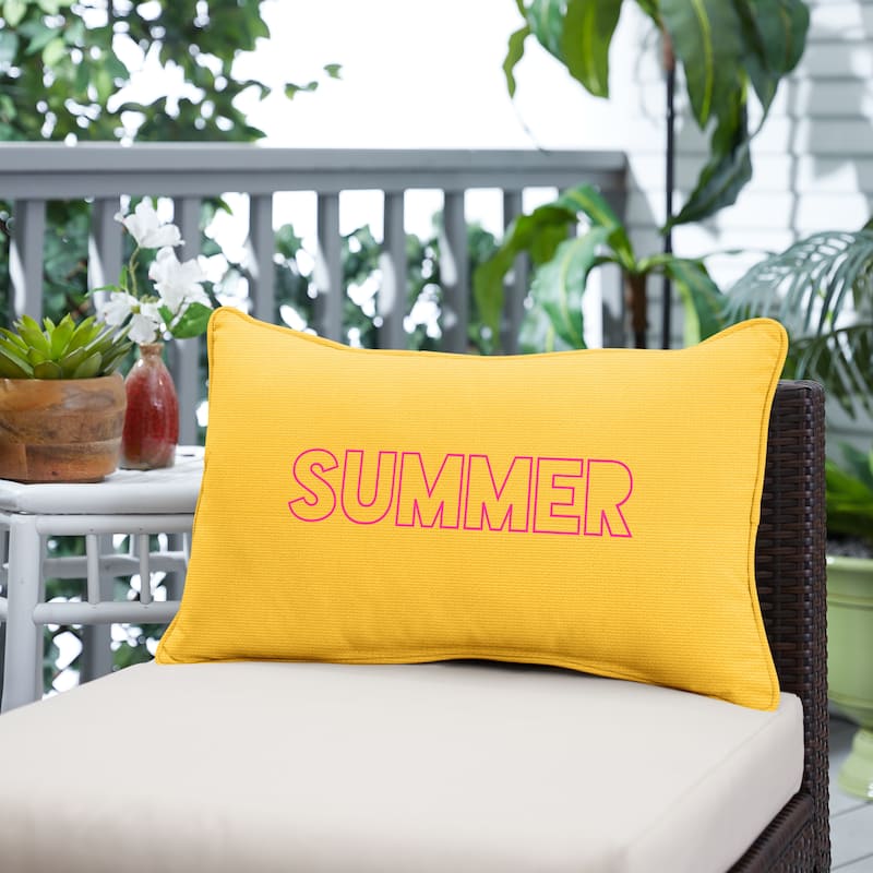 Sunbrella Canvas Embroidered "SUMMER" Indoor/Outdoor 13x20 Corded Pillow (Single) - 13 in L x 20 in W