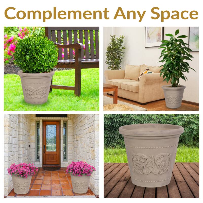 Sunnydaze Arabella Polyresin Large Round Outdoor Planter