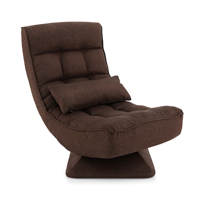 Polyester Swivel Floor Chair with 5-Position Adjustable Recline and Lumbar Pillow