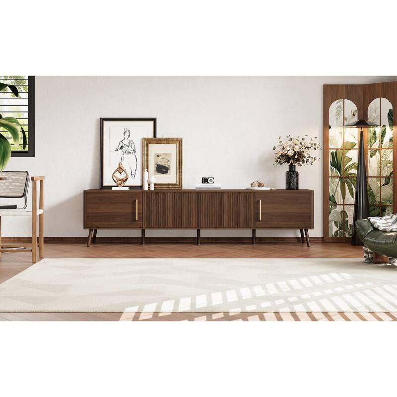 78" Modern TV Stand for TVs up to 85", Media Console with Doors & Solid Wood Legs, Entertainment Center with Storage