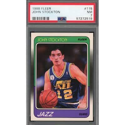 John Stockton 1988 Fleer Basketball Rookie Card RC #115 Graded PSA 7 - 8'6" x 11'6"