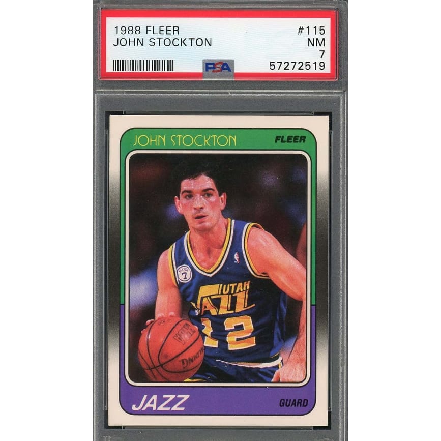 John Stockton 1988 Fleer Basketball Rookie Card RC #115 Graded PSA 7 - 8'6" x 11'6"