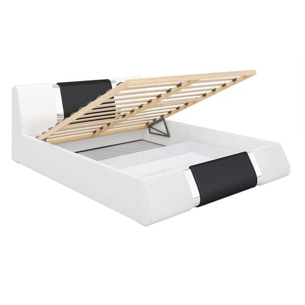Rio Modern Upholstered Low Profile Platform Bed With Storage Overstock 31932344 White Black King