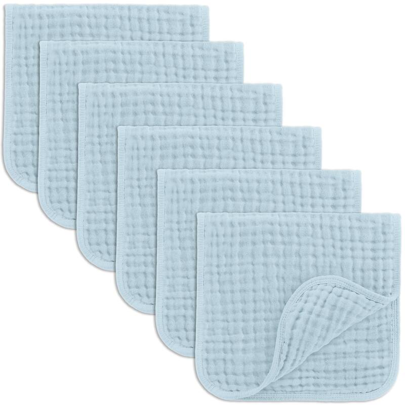 Muslin Burp Cloths for Babies by Comfy Cubs - Pack of 6 - Sky Blue